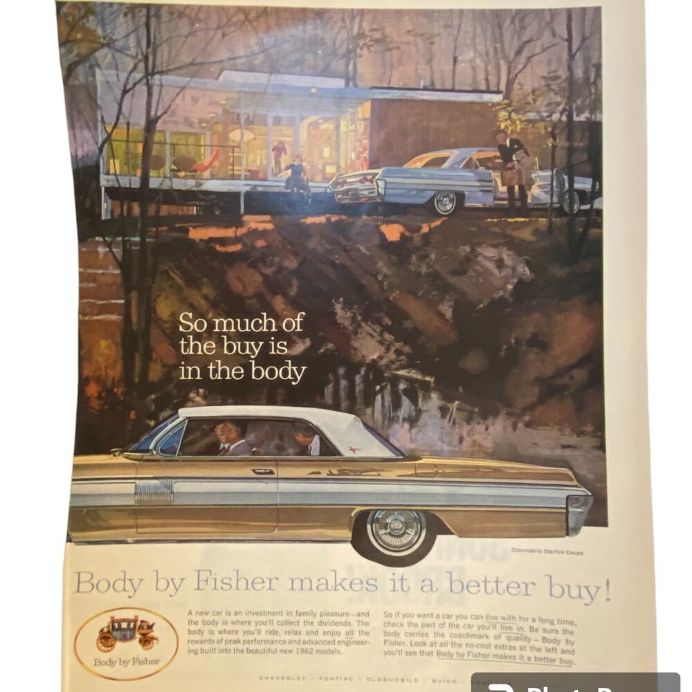 Vtg Color Body by Fisher Auto Print Ad 14x10.5 Sunny Brook May 1962 Frame Ready